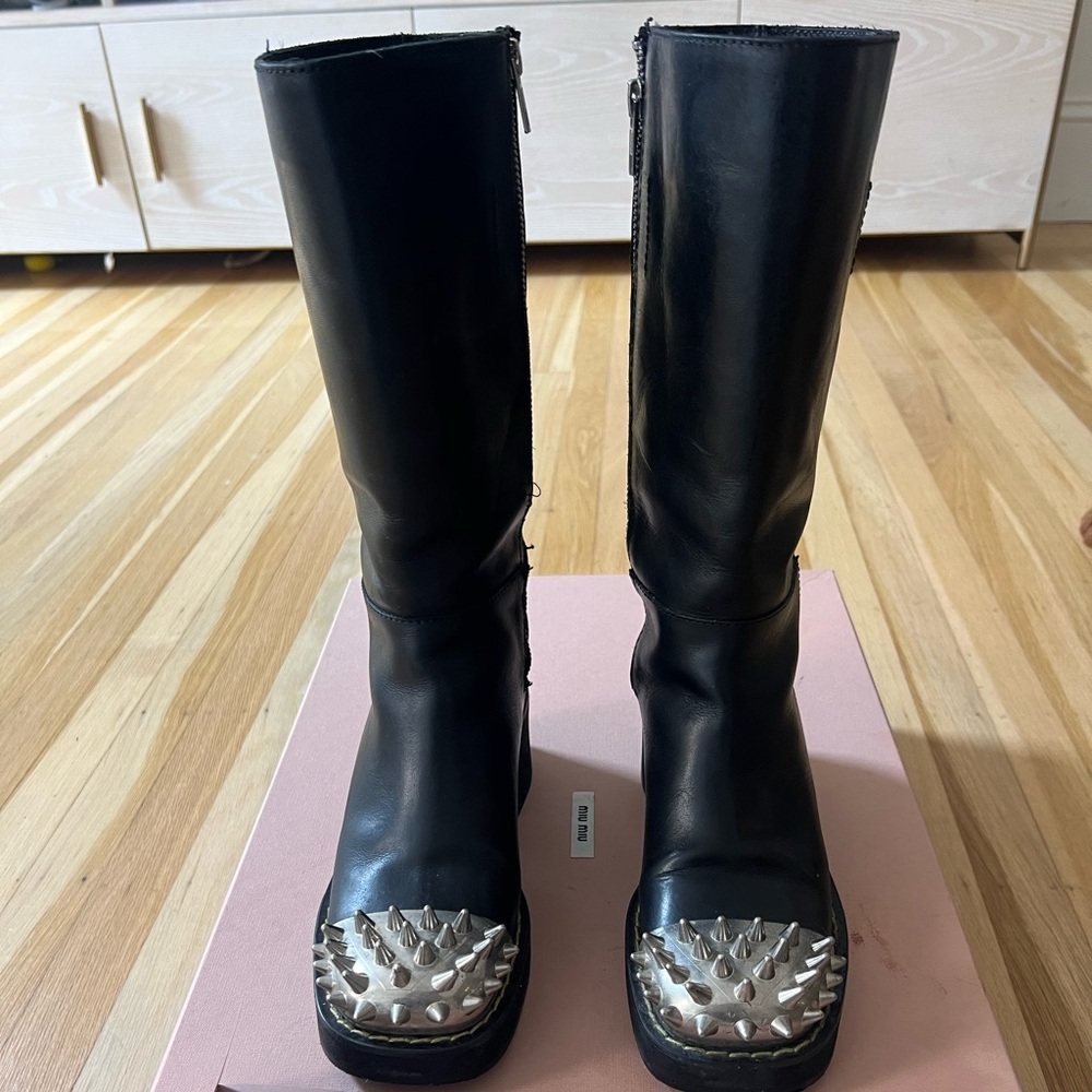 Miu Miu Barely Used Leather Colorblock Pattern Ri… - image 1